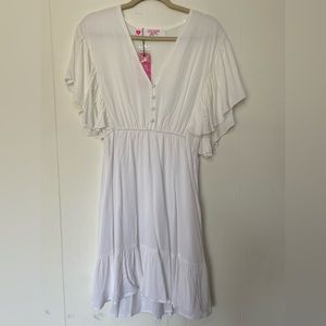 Southern Sisters White Midi Dress with Flutter Sleeves